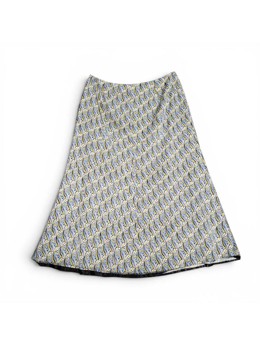 Vintage Talbots A-Line Skirt with Blue and Beige Wavy Pattern